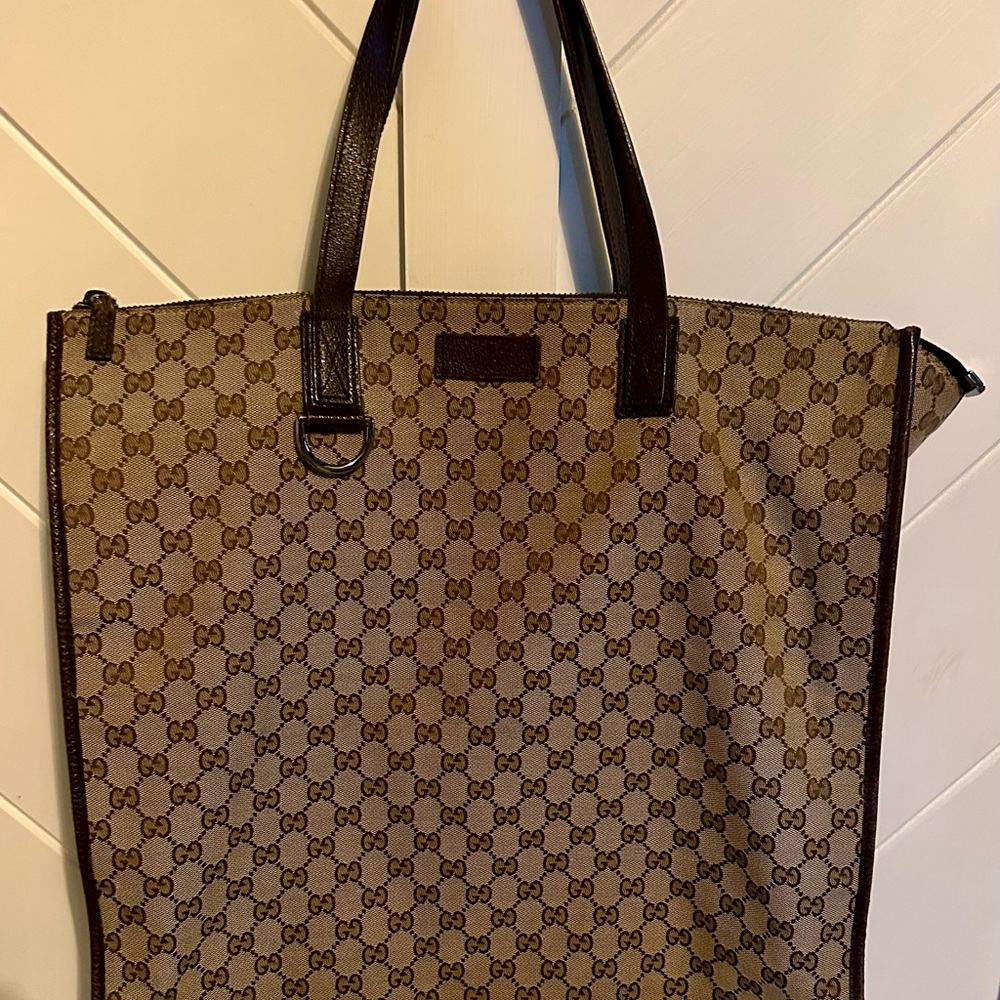 GUCCI 181090 BROWN CANVAS SHOULDER TOTE BAG